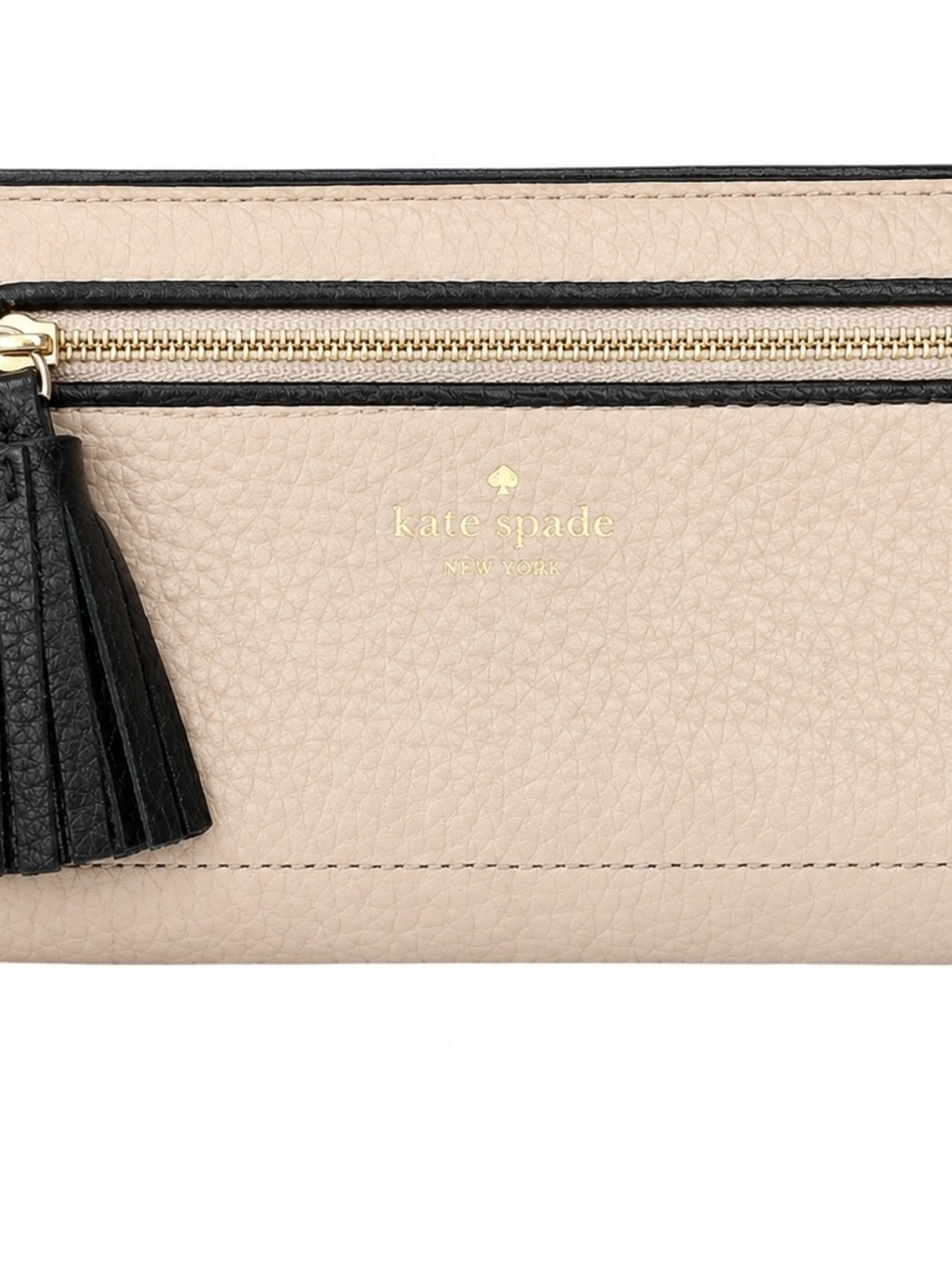 Kate Spade New York Beige and Black Leather Zip Wallet